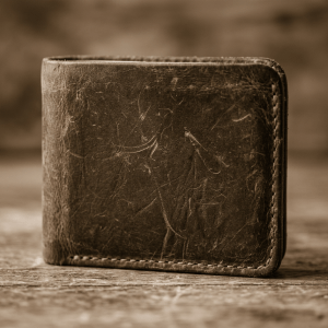 Open leather wallet with cash and driver's license inside